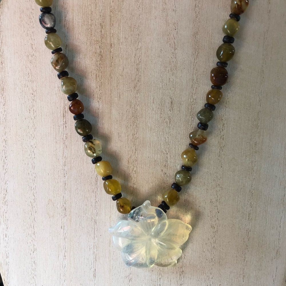 Natural Stone Necklace w/ Pineapple Quartz Flower